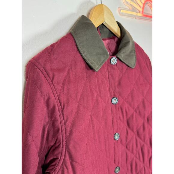 Eddie Bauer Womens Long Quilted Maroon Chore Jacket Brown Collar Utility Small - Picture 2 of 11